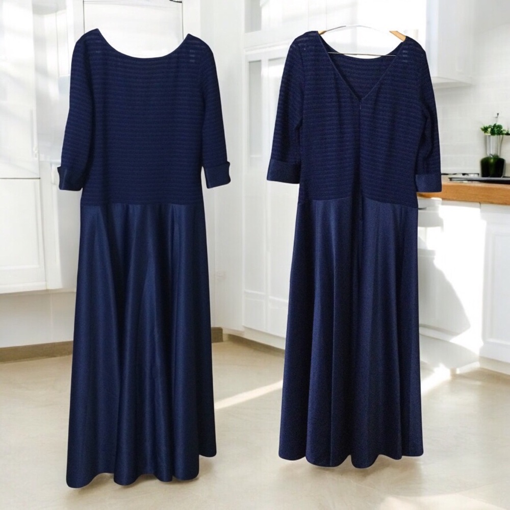 JS Collections Deep Blue Textured Maxi Dress